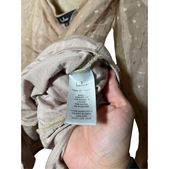 Lulus Ruching Around Town Beige Swiss Dot Long Sleeve Bodysuit‎ Size XS - Picture 8 of 9